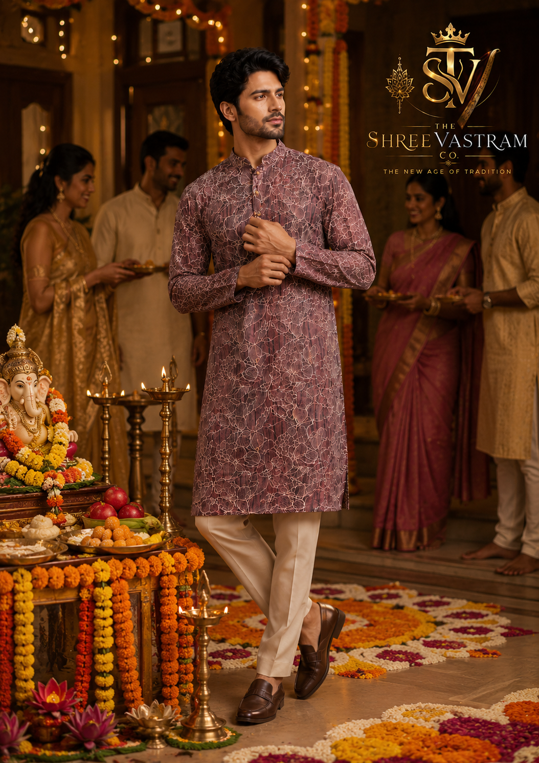 ShreeVastram Mauve Floral Embroidered Kurta Set